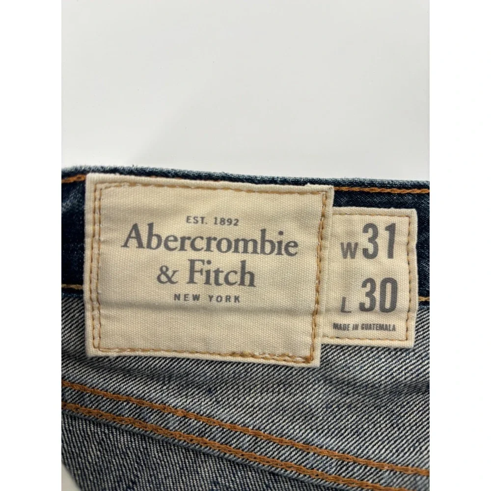 Abercrombie & Fitch Mens Blue Denim Whiskered Straight Leg Jeans 31x30